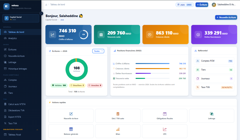 Interface veloxa - Logiciel Comptabilité Marocaine